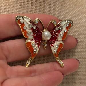 Elegant Butterfly Brooch with Pearl Accent